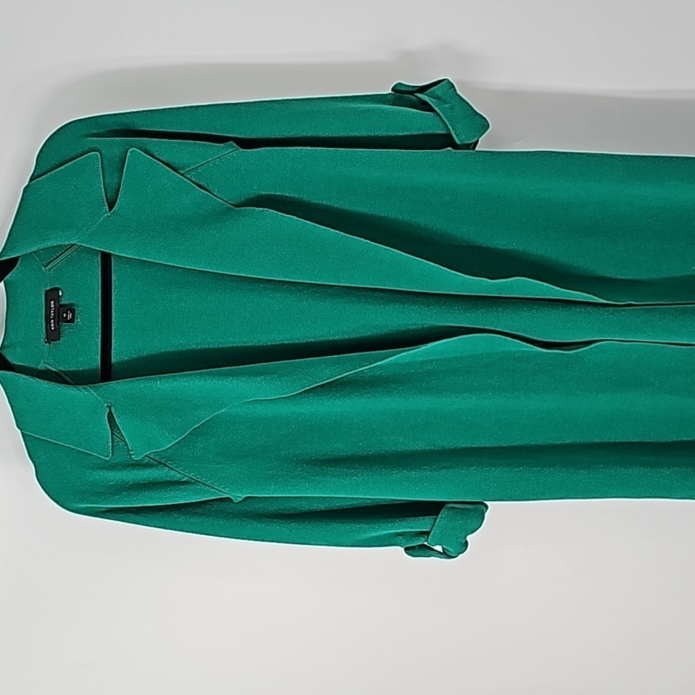 Ann Taylor Green Knee Length Duster Sweater w Rolled Sleeves+Side‎ Slits - Picture 14 of 17
